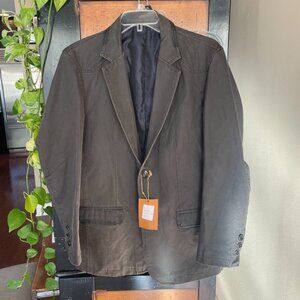 NWT INSERCH Gray Coated Cotton Casual Blazer & Faux Leather Trim sz L